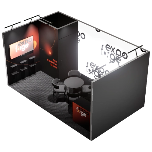 Messestand 3×4, 3 Wände, Premium
