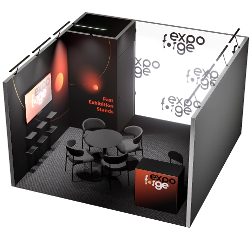 Messestand 4×4, 3 Wände, Premium