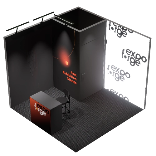 Messestand 3×3, 2 Wände, Premium