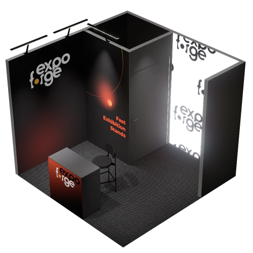 Messestand 3×3, 3 Wände, Premium