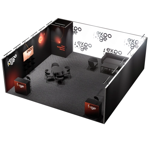 Messestand 7×7, 3 Wände, Premium