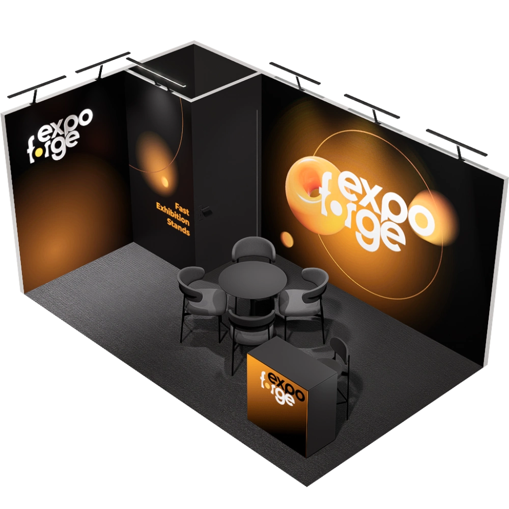 Messestand 3×4, 2 Wände, Pro