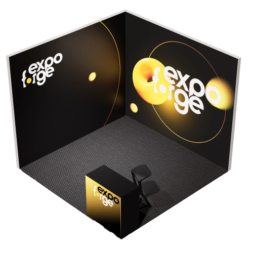 Messestand 3×3, 2 Wände, Standard